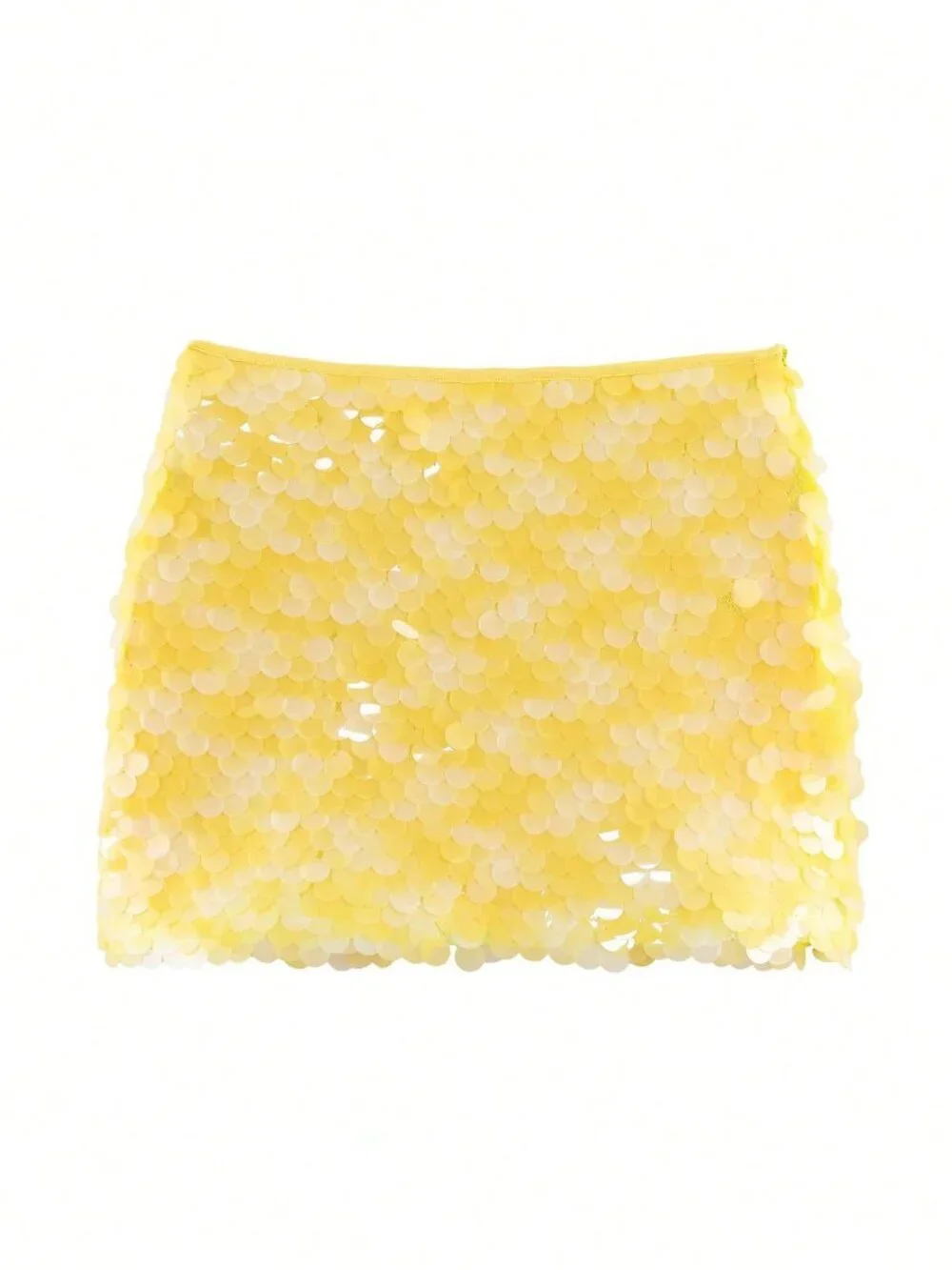 Yellow Party Women's Y2k Elegant Chic Shiny Pleated Regular Fit Bodycon Skirt